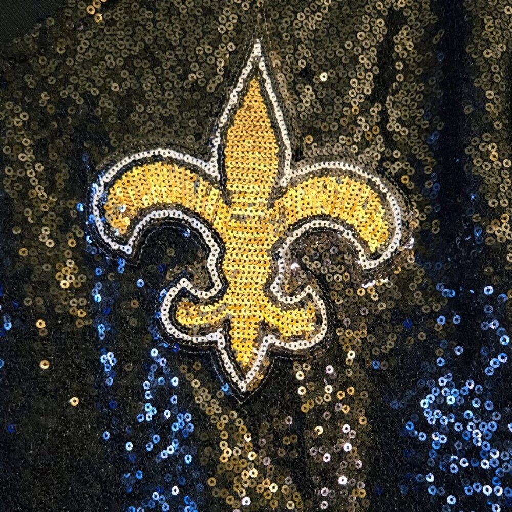 NFL Team Apparel Women's New Orleans Saints Bling Sequin Shirt - Picture 2 of 5